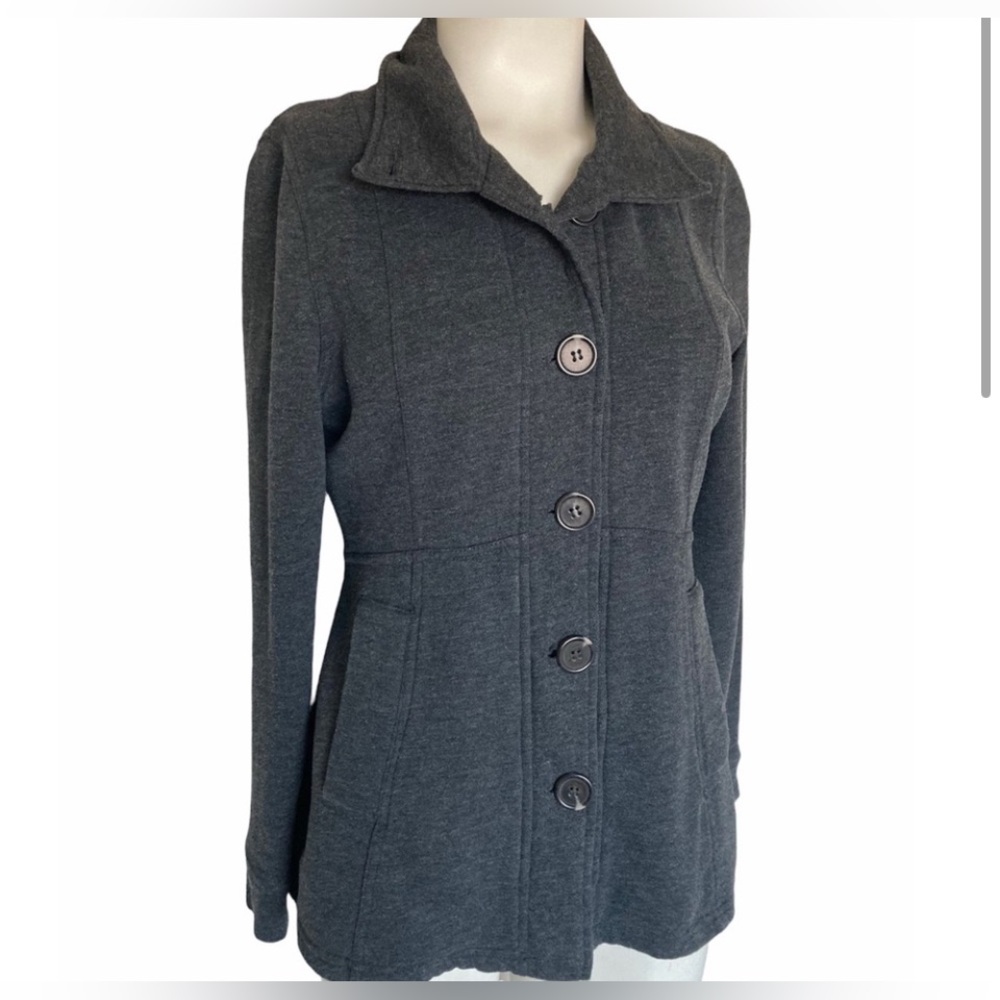 Prana Catrina Women’s Jacket M Gray Button Down LS Solid Fleece Casual